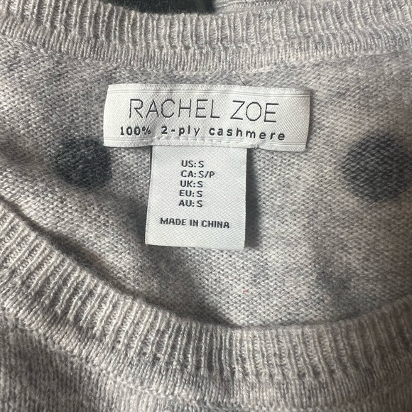 NWOT Rachel Zoe gray black polka dots 2-ply cashmere sweater S Small - Picture 6 of 6
